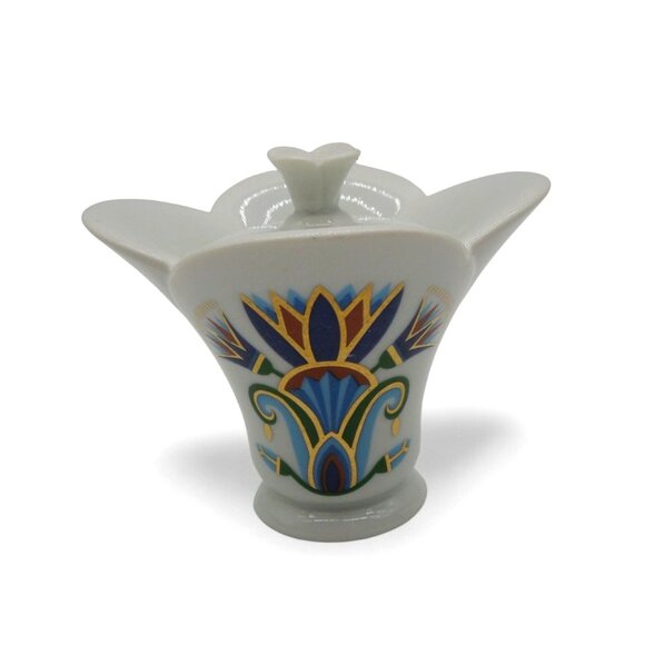 ELIZABETH ARDEN Porcelain Trinket Box Candle Jar Pharaohs Treasures Vintage 2.7" - Picture 1 of 9